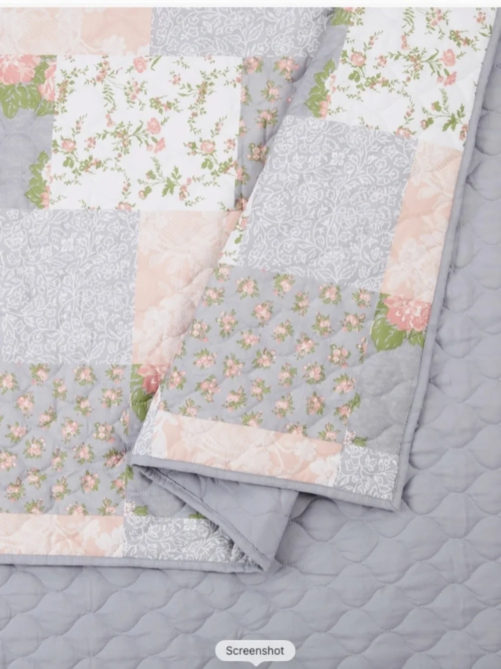 Cottage Patchwork Gray Pink Printed Queen Quilt Set English Garden